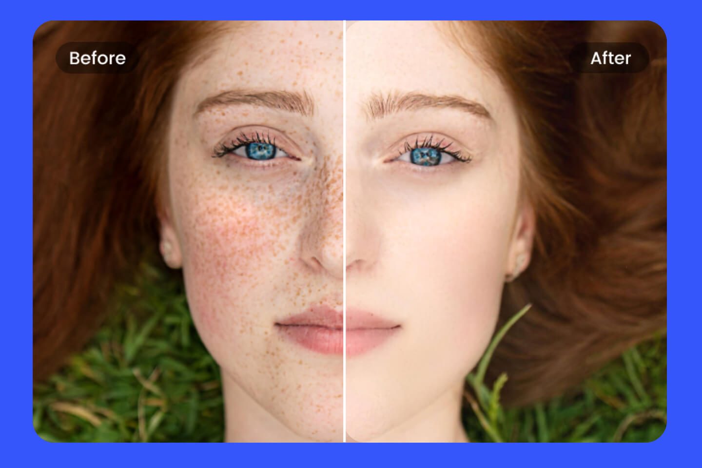 顔加工ツールで編集した女性の顔の対比の写真